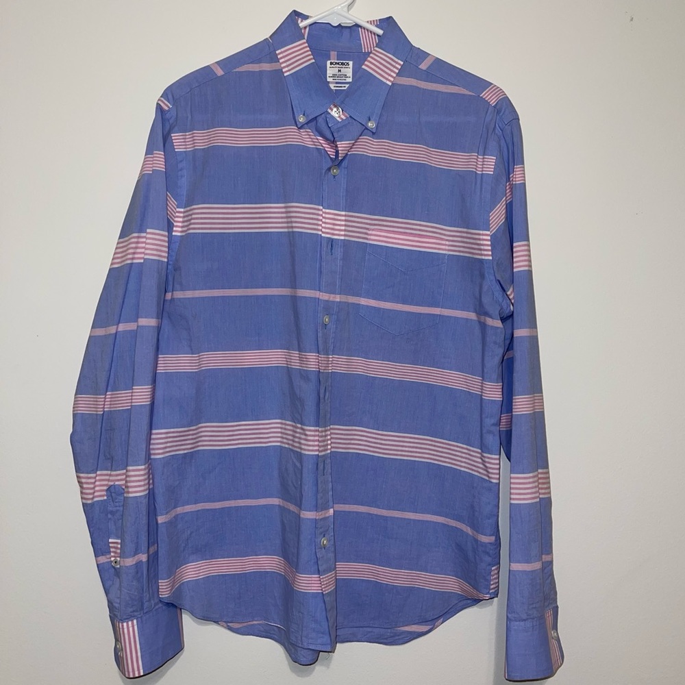 Bonobos Men’s Medium blue pink lined shirt